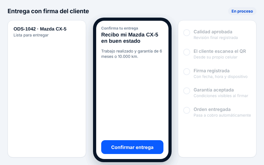 Entrega con código QR y firma del cliente en su celular
