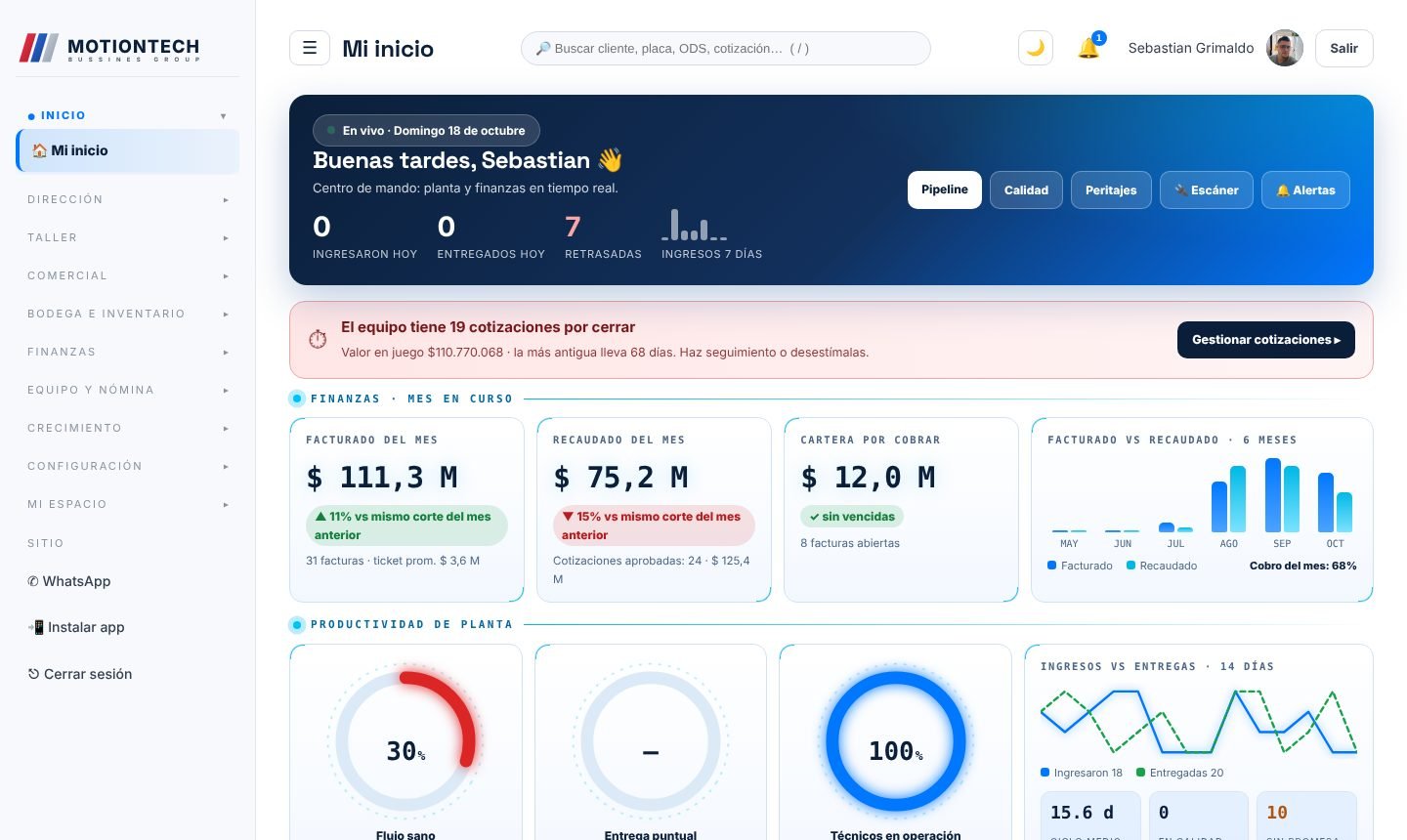 Captura real del sistema MotionTech en producción